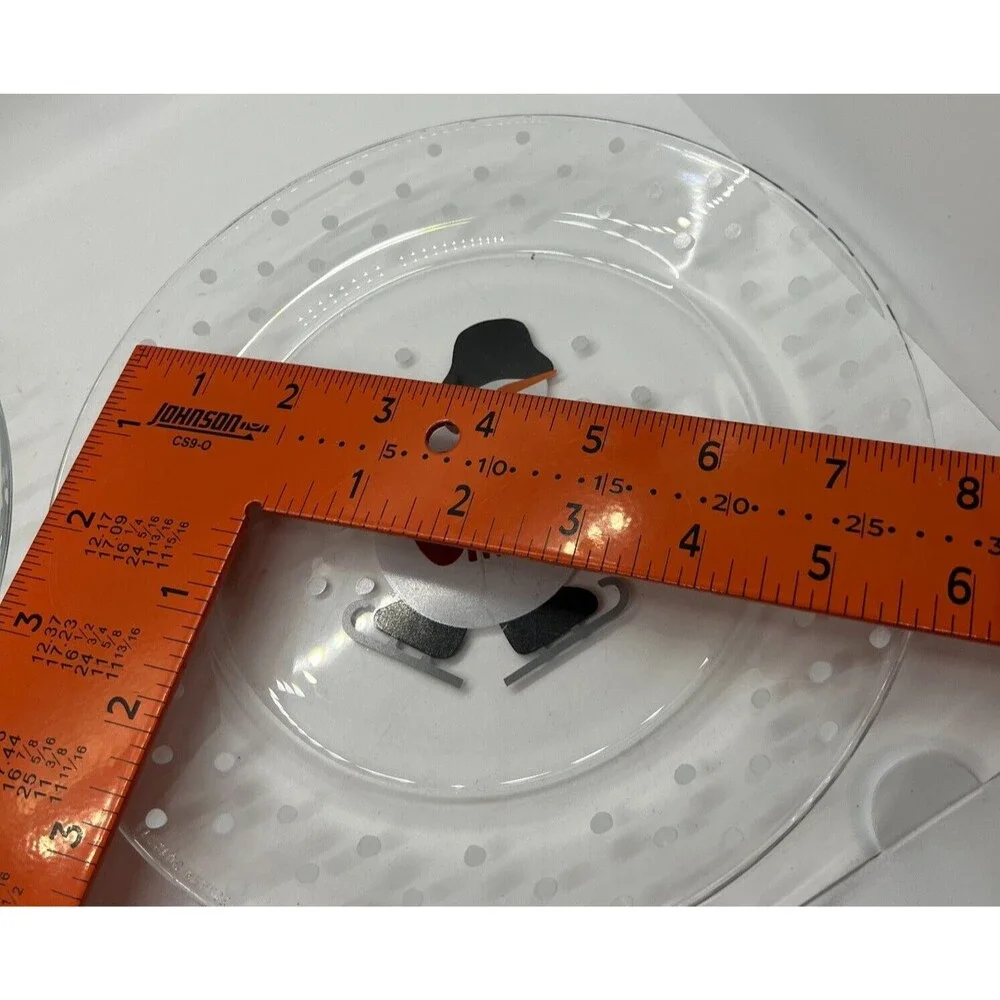 Set 4 Crate & Barrel Skating Snowmen Dessert Salad Plate Glass Holiday Christmas